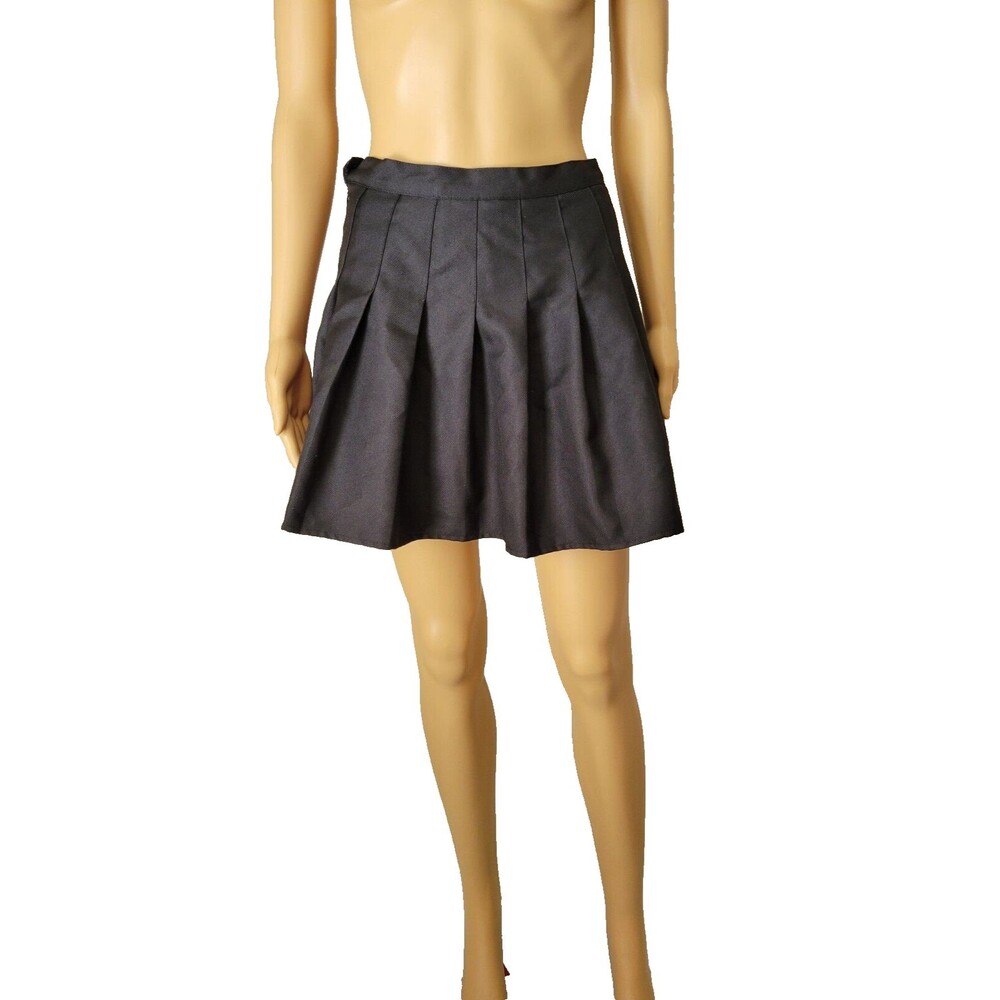 L Women's Black High Waist Pleated Cosplay Cheer Skirt Mini School Tennis Skirt